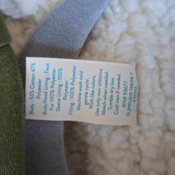 THEREABOUTS BOYS GREEN AND WHITE HOODED COAT JACKET FAUX FUR SIZE MEDIUM 10/12 - Picture 6 of 9